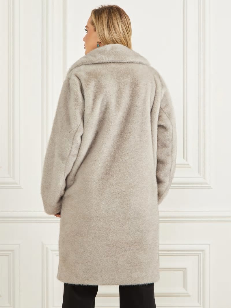 Guess Bianca Faux-Fur Coat - Grey Pearl Multi