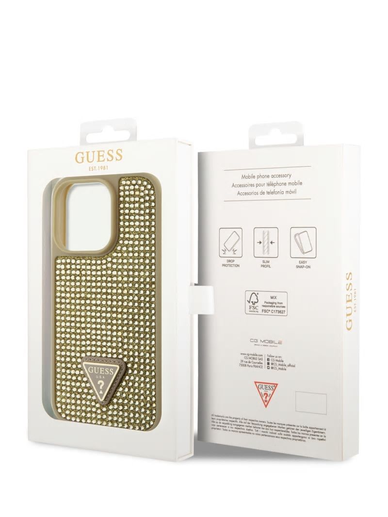 Guess Rhinestone iPhone 15 Pro Case - Gold