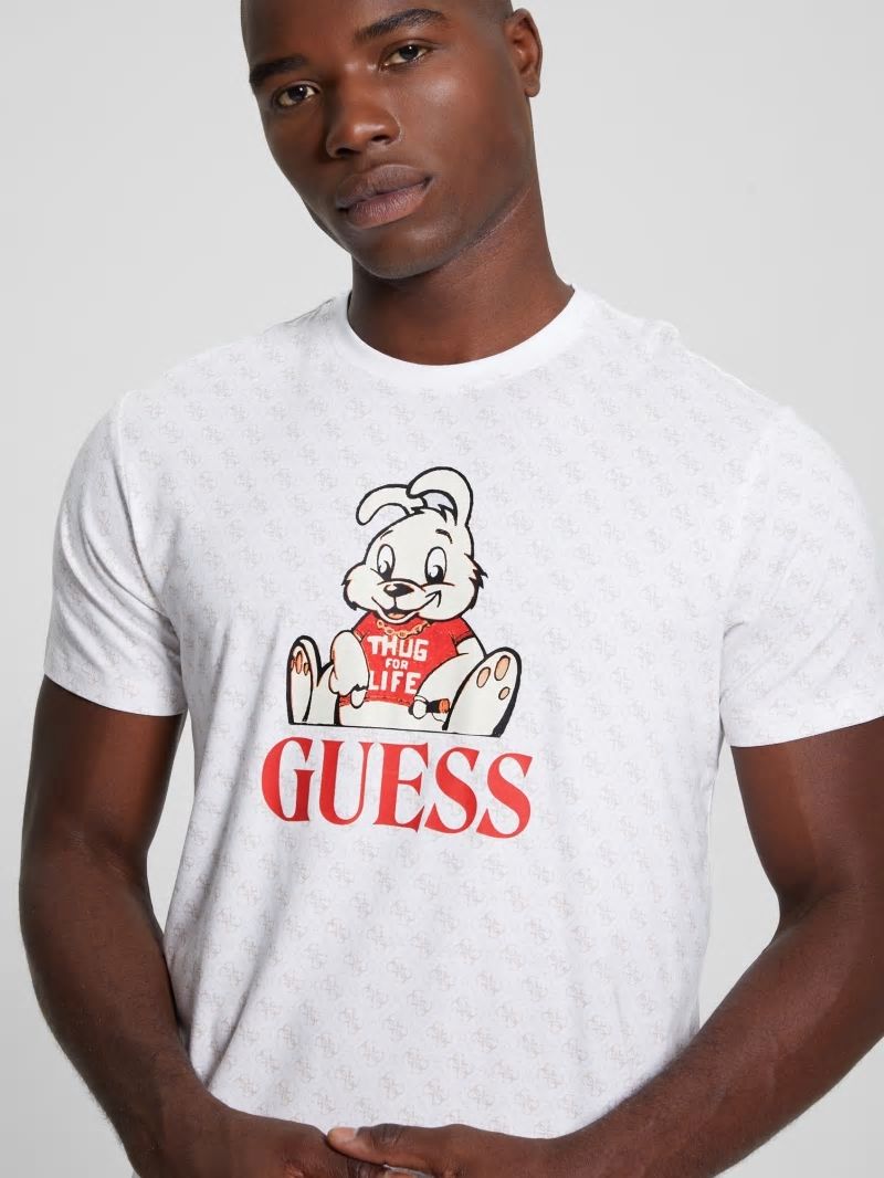 Guess Graphic Crewneck Tee - 4g Aop Pure White