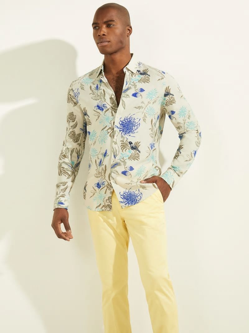 Guess Bird Printed Shirt - Ecru/Turk Majorelle Print