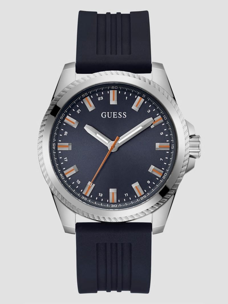Guess Champ Black Analog Silicon Watch - Silver