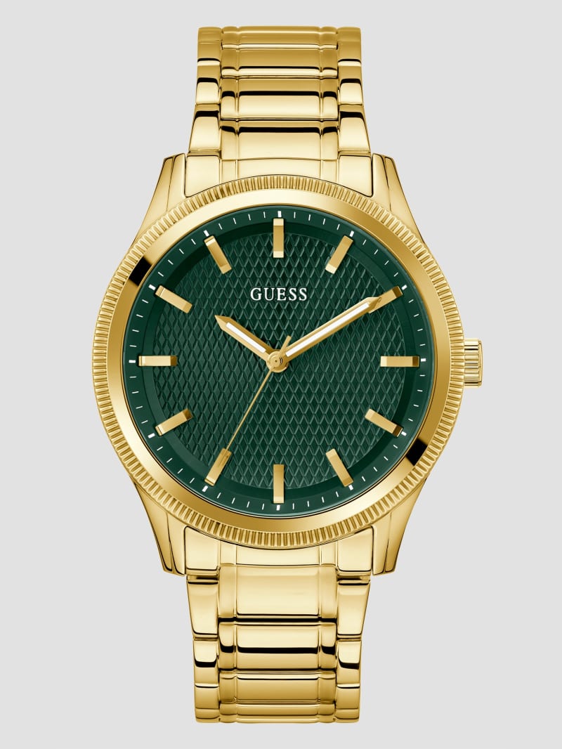 Guess Gold-Tone and Green Analog Watch - Gold