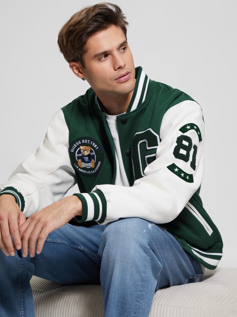 Guess Bear Varsity Jacket - Dark Jade