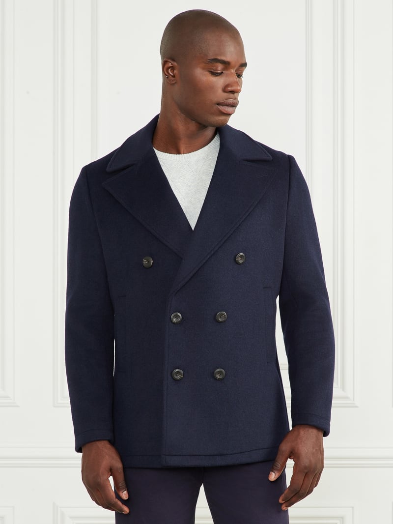 Guess Notched Wool-Blend Peacoat - Bleu éLéGant