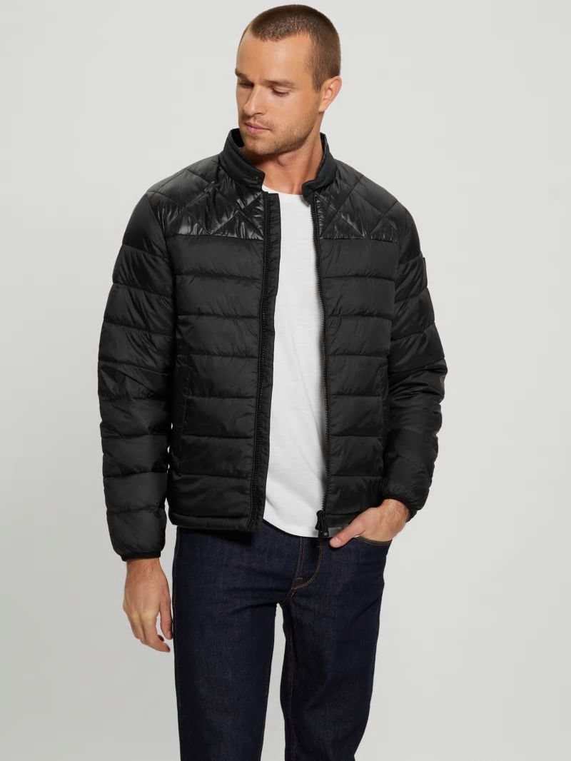 Guess Eco Lightweight Puffer Jacket - Jet Black Multi