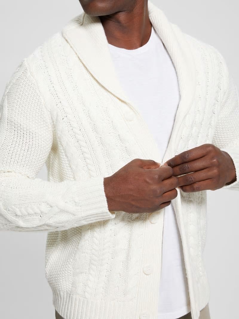 Guess Shane Celtic Cable-Knit Cardigan - Ecru Pearl