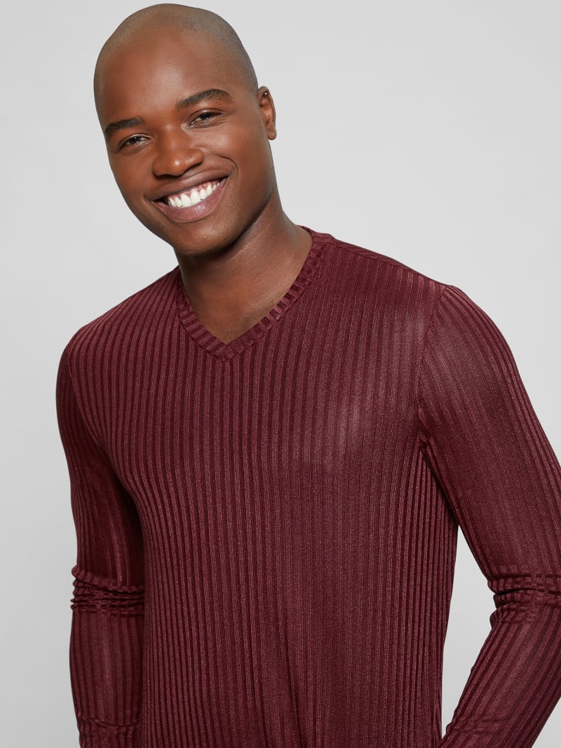 Guess Warehouse V-Neck Knit Tee - Red Noir