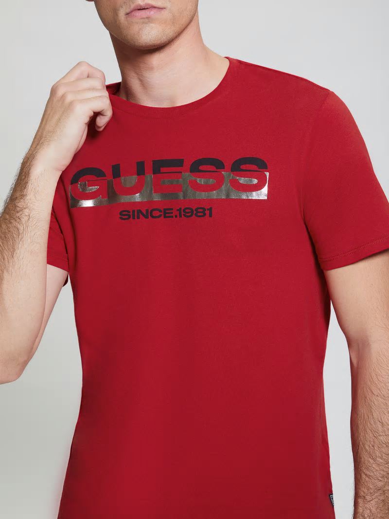 Guess Eco Metallic-Accented Tee - Chili Red