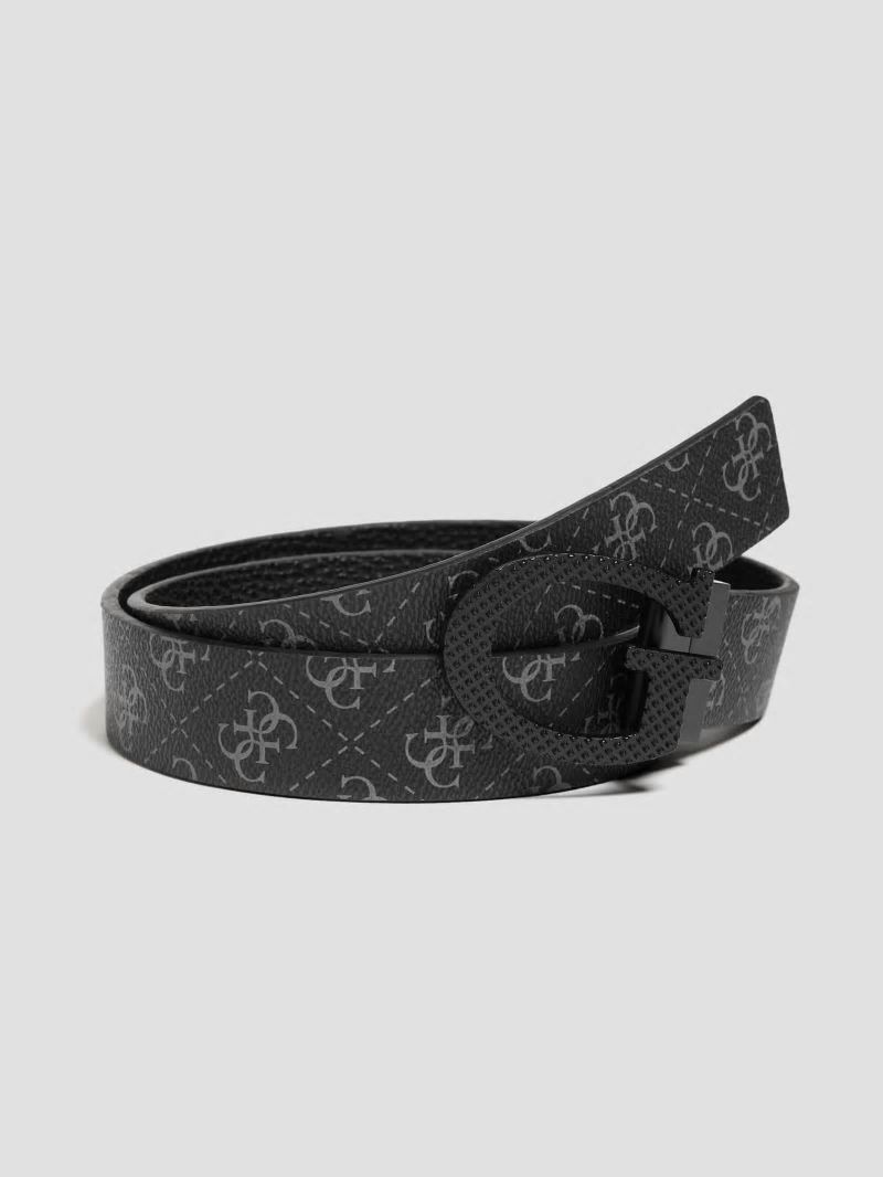 Guess Reversible Charcoal Quattro G Belt - Black Snakeskin