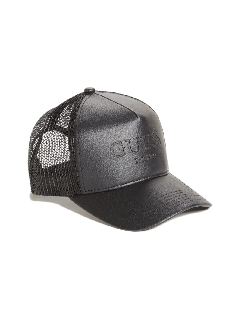 Guess Faux-Leather Trucker Hat - Black
