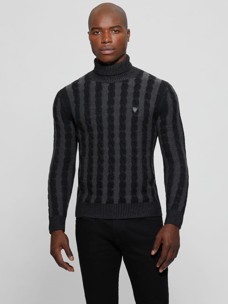 Guess Arkell Turtleneck Cable Sweater - Magnetic And Black Combo
