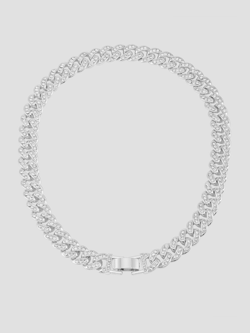 Guess Silver-Tone Crystal Curb Chain Necklace - Silver