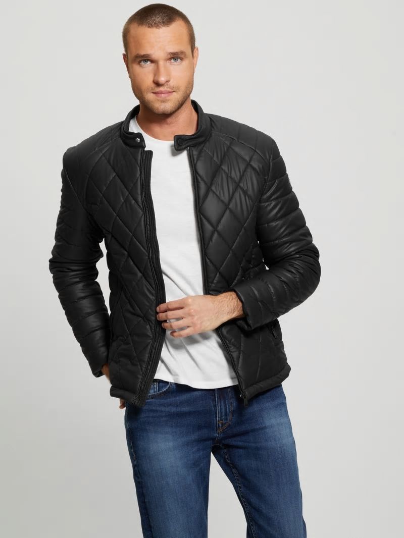 Guess Diamond Quilted Faux-Leather Jacket - Black