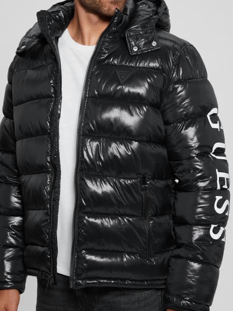 Guess Shiny Hooded Puffer Jacket - Black
