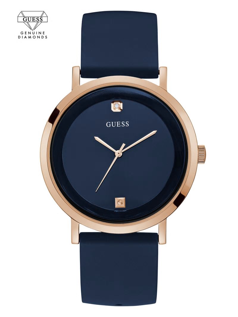 Guess Navy and Rose Gold-Tone Analog Watch - Blue
