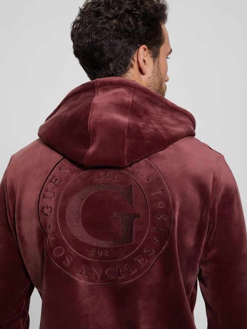 Guess Bonded Velvet GUESS Hoodie - Red Noir