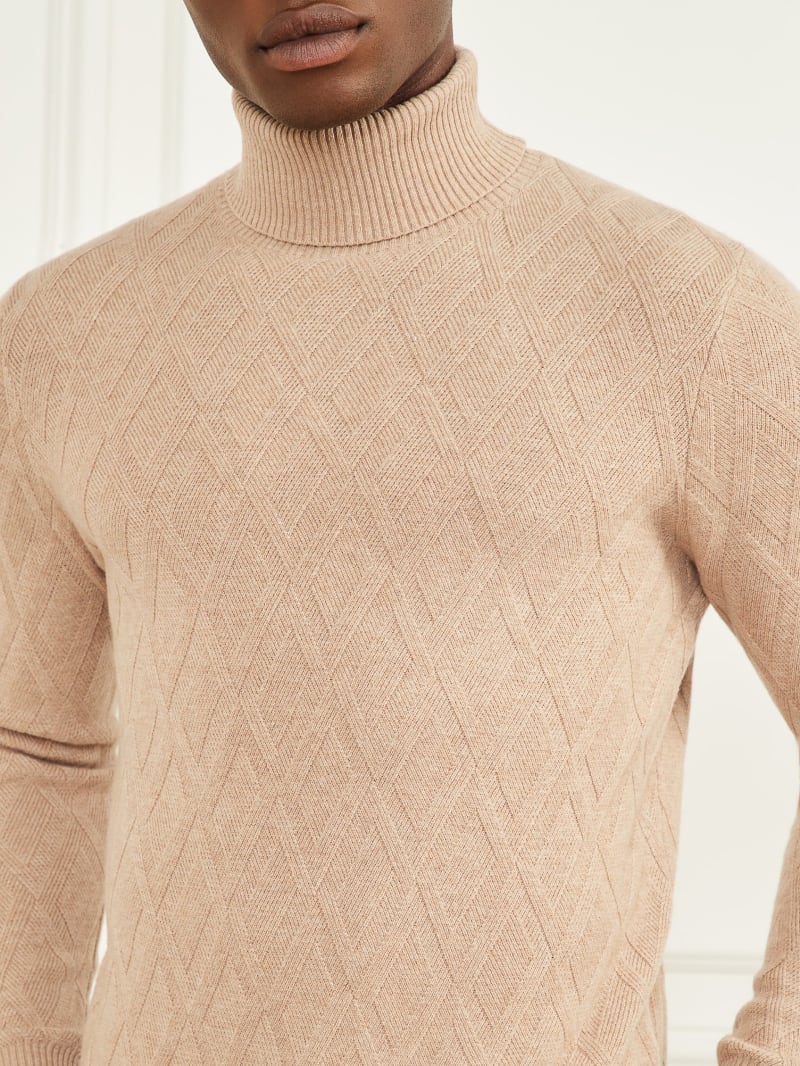 Guess Eco Rhombus Turtleneck Sweater - Herb Tan