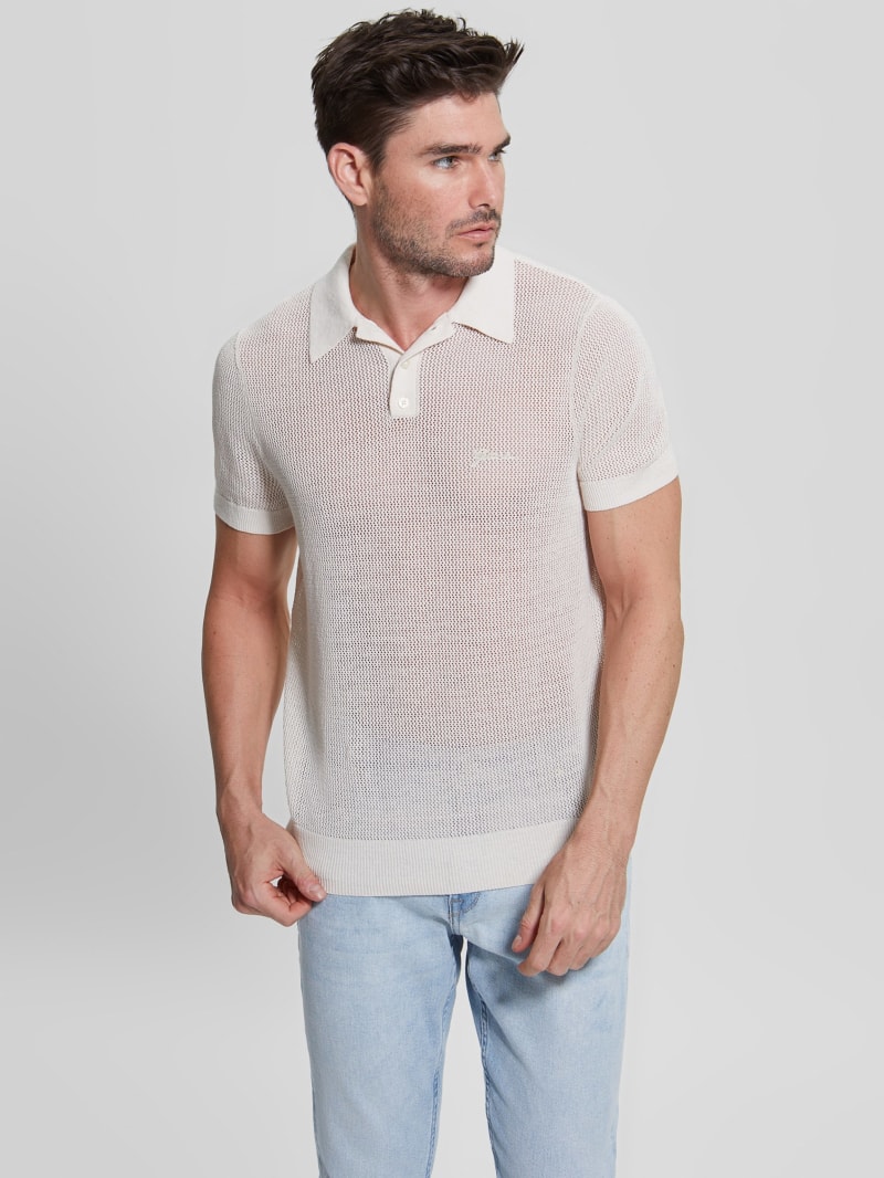 Guess Eco Lenny Open-Stitch Polo - Muted Stone