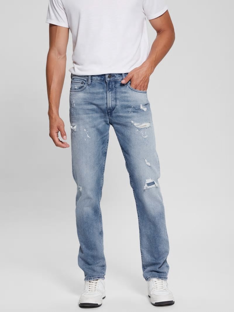 Guess Eco Rip-and-Repair Tapered Jeans - Jet Stream