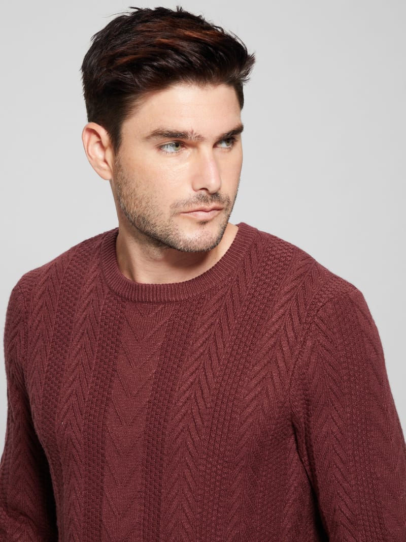 Guess Eco Ethan Cable Knit Sweater - Burgundy Shade