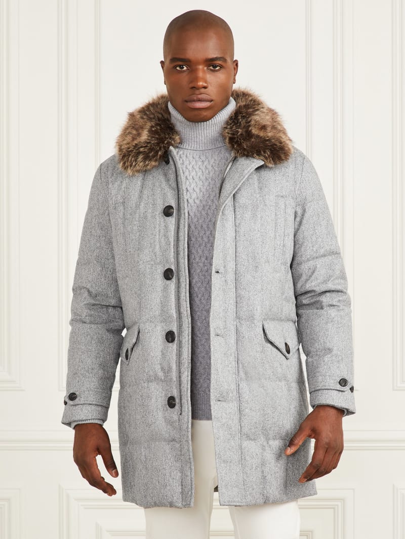 Guess Long Twill Jacket - Grey Herringbone Melange