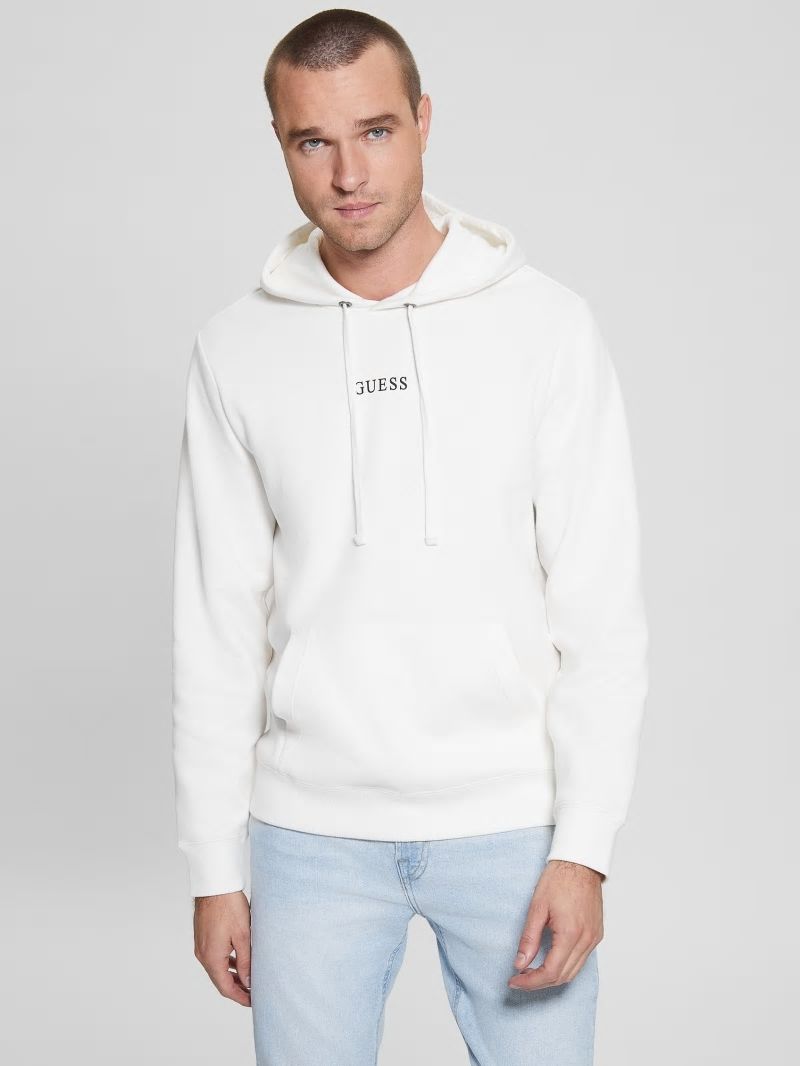 Guess Eco Roy Logo Hoodie - Frosted White