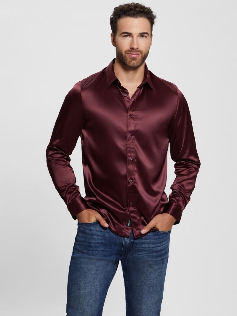 Guess Long-Sleeve Regal Shirt - Red Noir