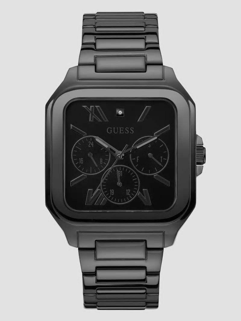 Guess Black-Tone Square Multifunction Watch - Black