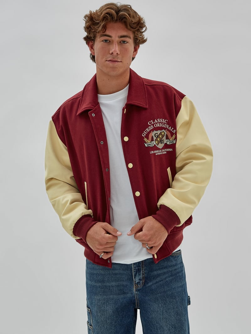 Guess GUESS Originals Authentic Letterman Jacket - Dark Jam Red