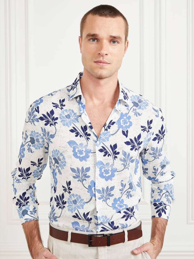 Guess Eco Benny Paul Shirt - Blue Macro Flower Print