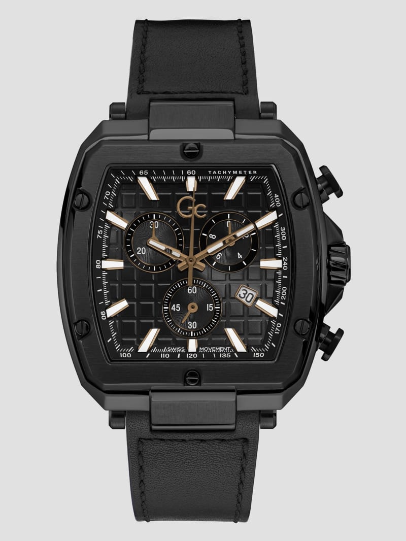 Guess Gc Black Leather Chronograph Watch - 001 Black