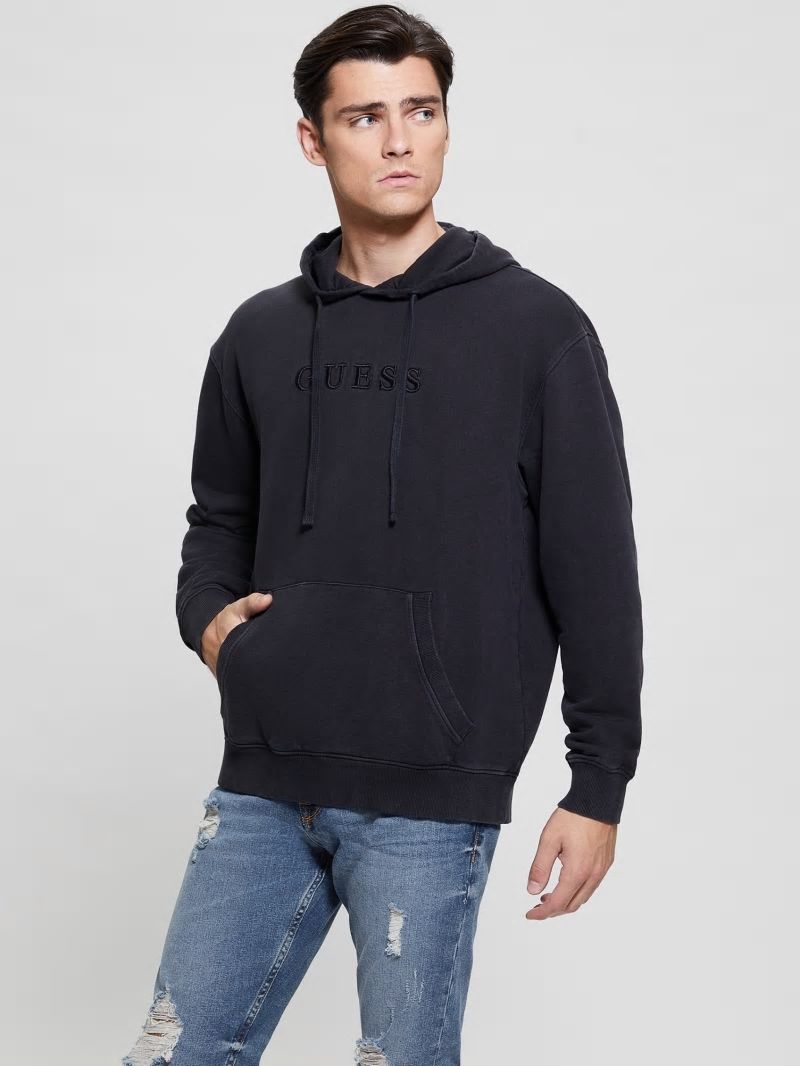 Guess Finch Terry Logo Hoodie - Jet Black Multi