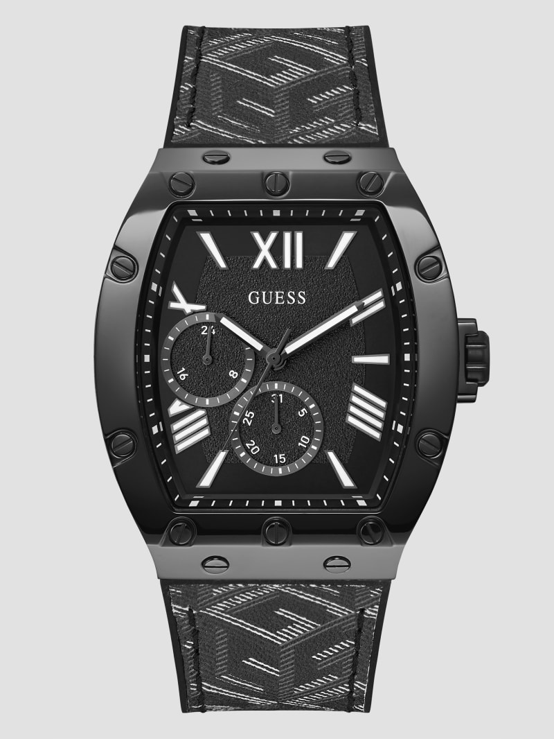 Guess G-Cube Black Leather Multifunction Watch - Black Snakeskin