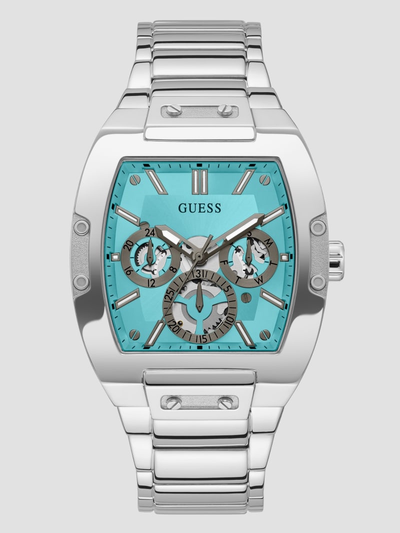 Guess Silver-Tone and Aqua Multifunction Watch - Silver