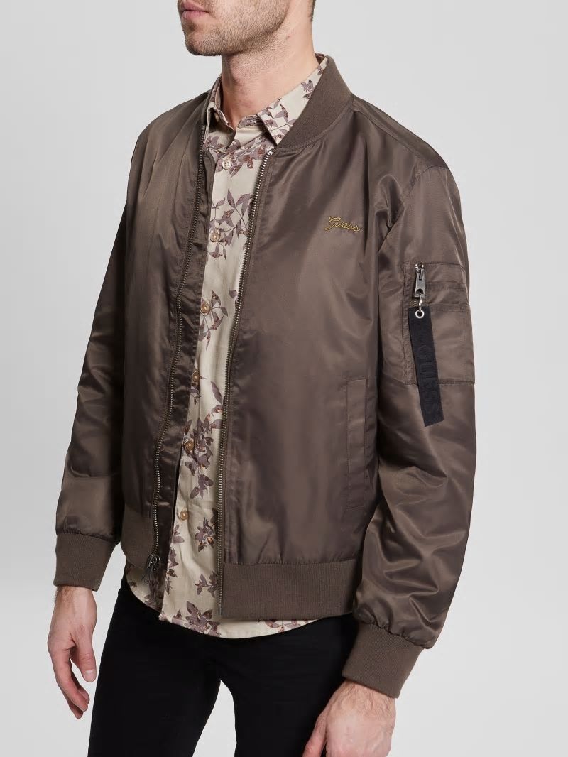 Guess Nylon Flight Jacket - Carob Chocolate