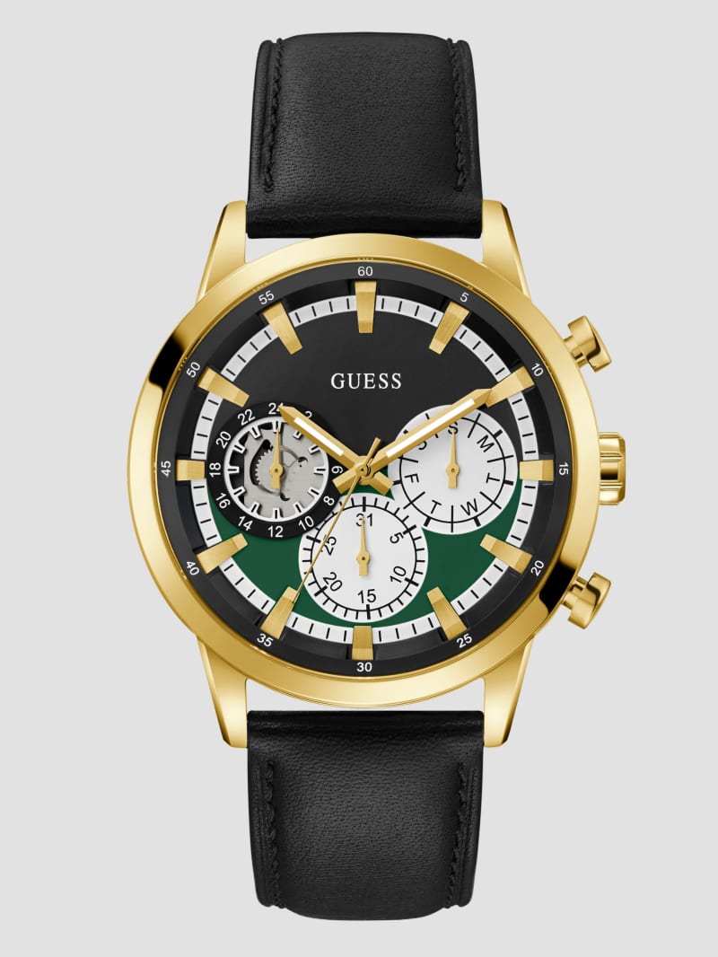 Guess Gold-Tone and Black Leather Multifunction Watch - Black Snakeskin