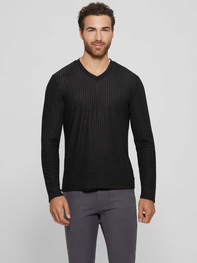 Guess Warehouse V-Neck Knit Tee - Black Guess Warehouse V-Neck Knit Tee - Black