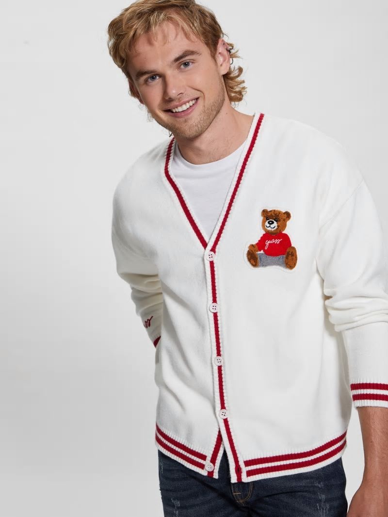 Guess Eco Liam Patch Cardigan - Salt White Guess Eco Liam Patch Cardigan - Salt White