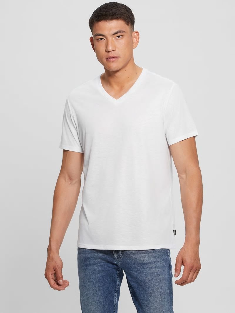 Guess Mason Yoke V-Neck Tee - Pure White