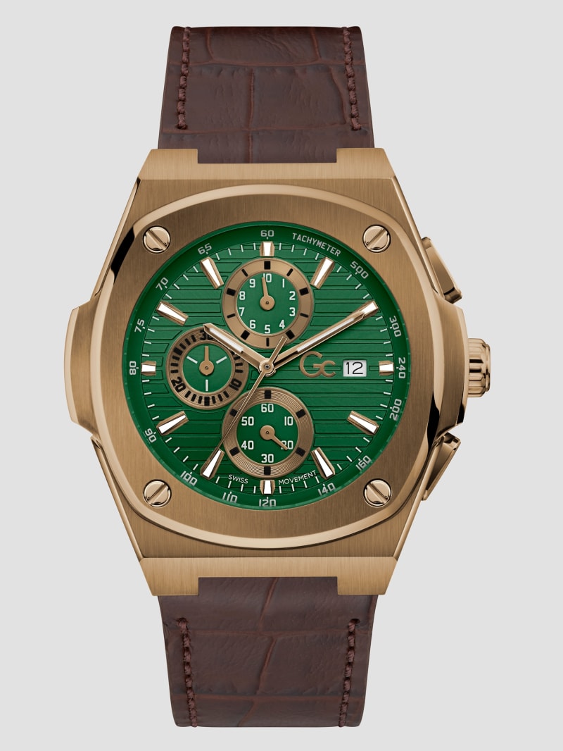 Guess Gc Green and Leather Chronograph Watch - Green
