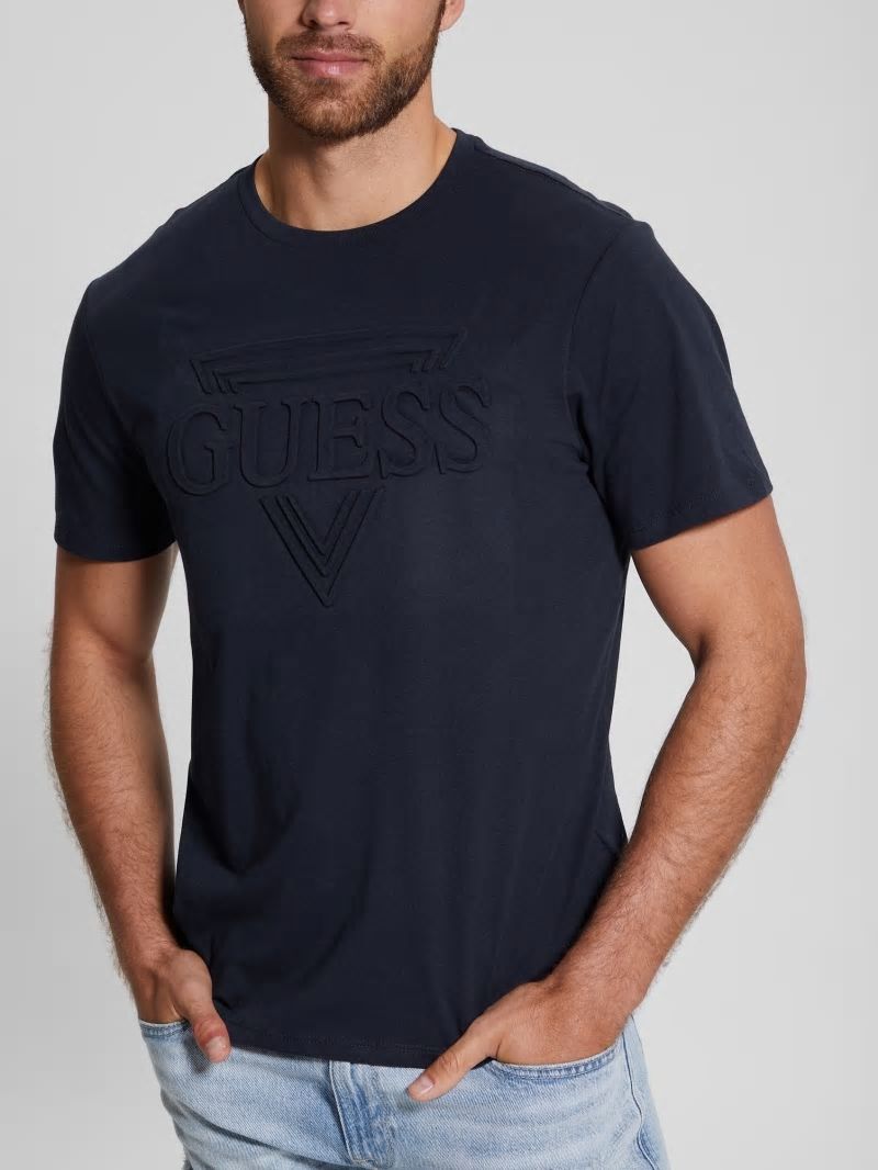 Guess Eco Embossed Logo Tee - Bleu éLéGant