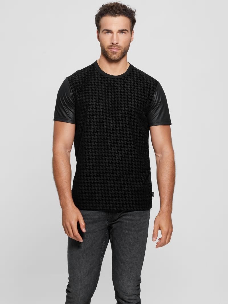 Guess Houndstooth Short-Sleeve Tee - Black