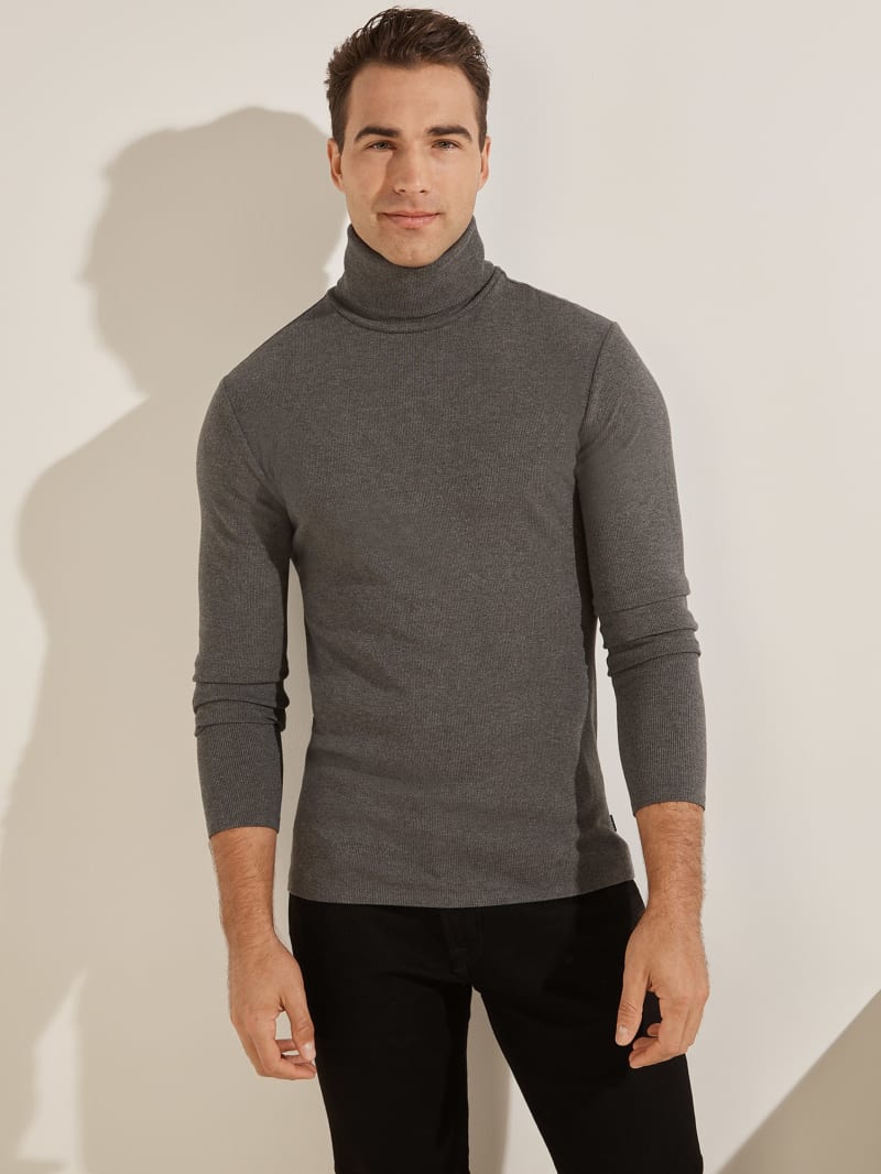 Guess Mateo Turtleneck Tee - Dark Coal Heather