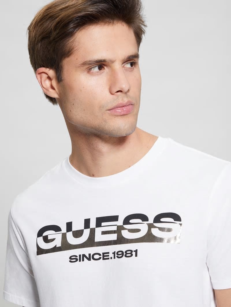 Guess Eco Metallic-Accented Tee - Pure White