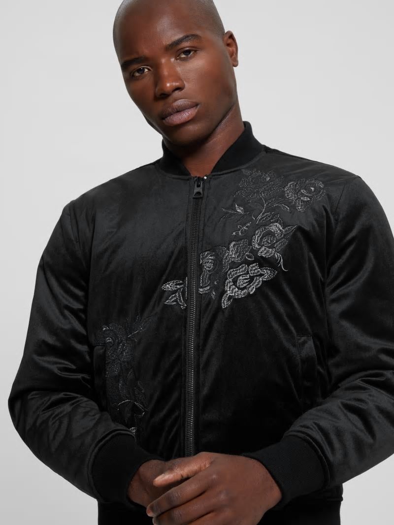 Guess Fulham Velvet Flight Jacket - Black