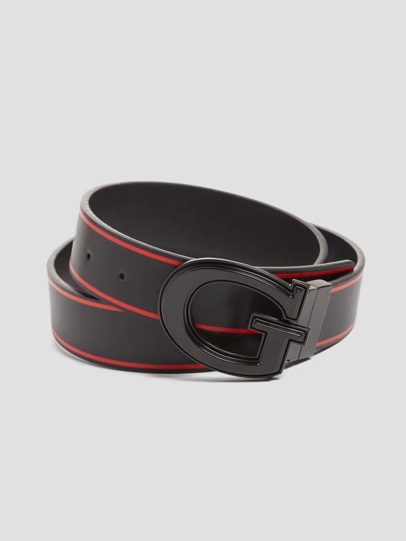 Guess Reversible Striped G Buckle Belt - Black/Red