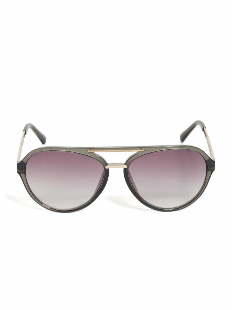 Guess Samuel Logo Aviator Sunglasses - Matte Crystal Grey Frame