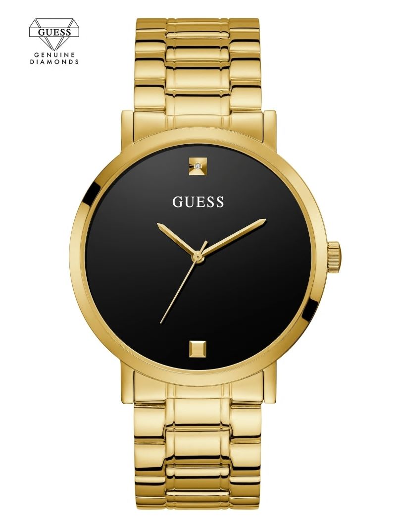 Guess Gold-Tone and Black Diamond Analog Watch - Silver/Gold