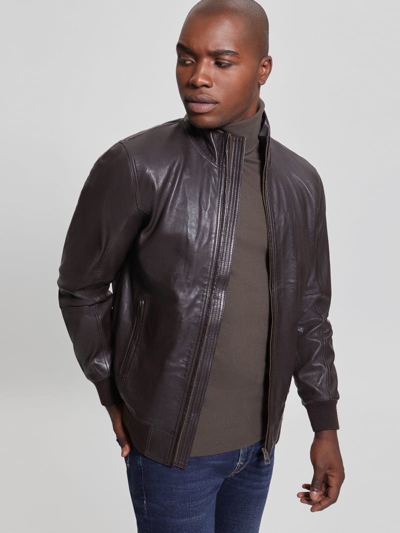 Guess Soft Leather Jacket - Bark Brown