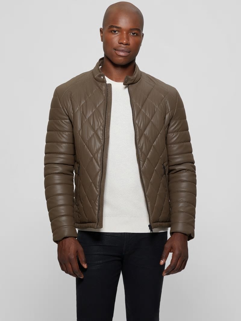 Guess Diamond Quilted Faux-Leather Jacket - Espresso Brown